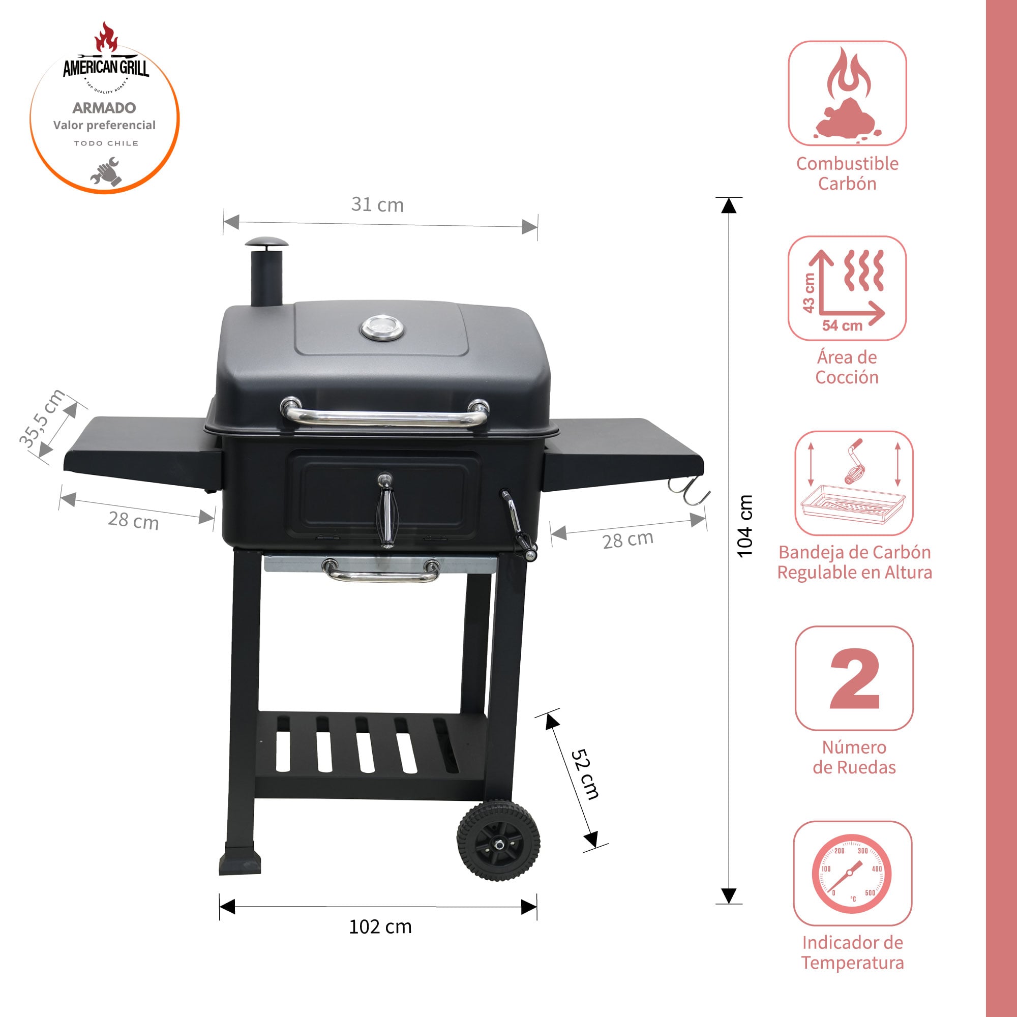 PARRILLA A CARBÓN CHICAGO BLACK - 2