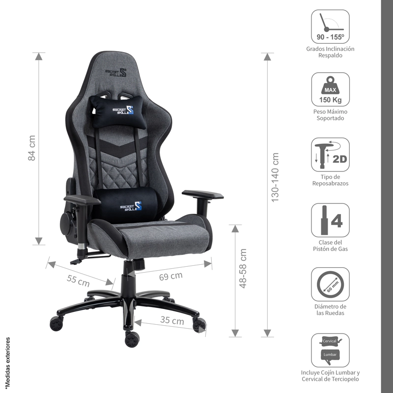 SILLA GAMER SPY GRIS/NEGRO - 5