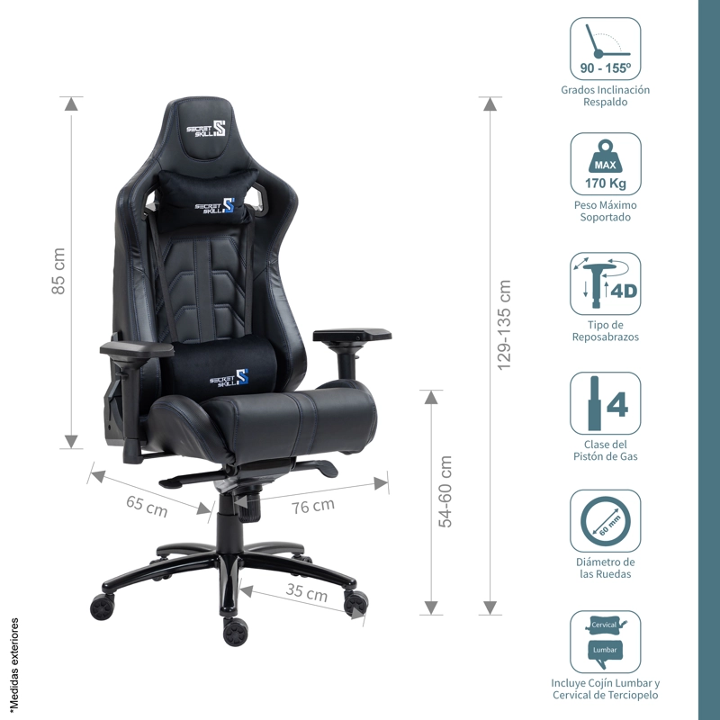 SILLA GAMER BLACK WOLF NEGRO /NEGRO - 5
