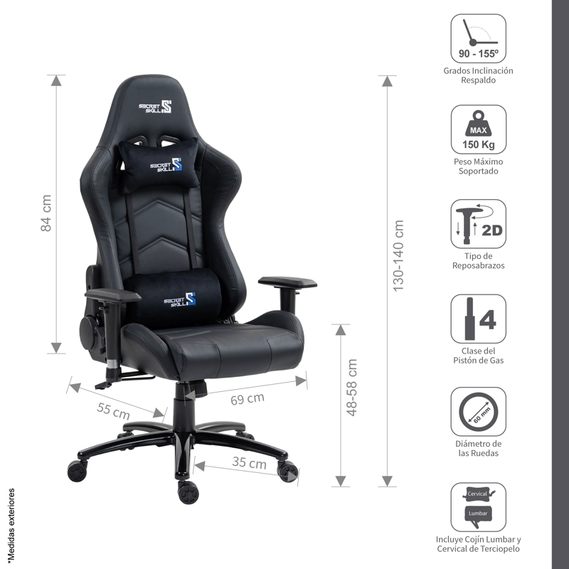 SILLA GAMER BLACK PANTHER NEGRO/NEGRO - 5