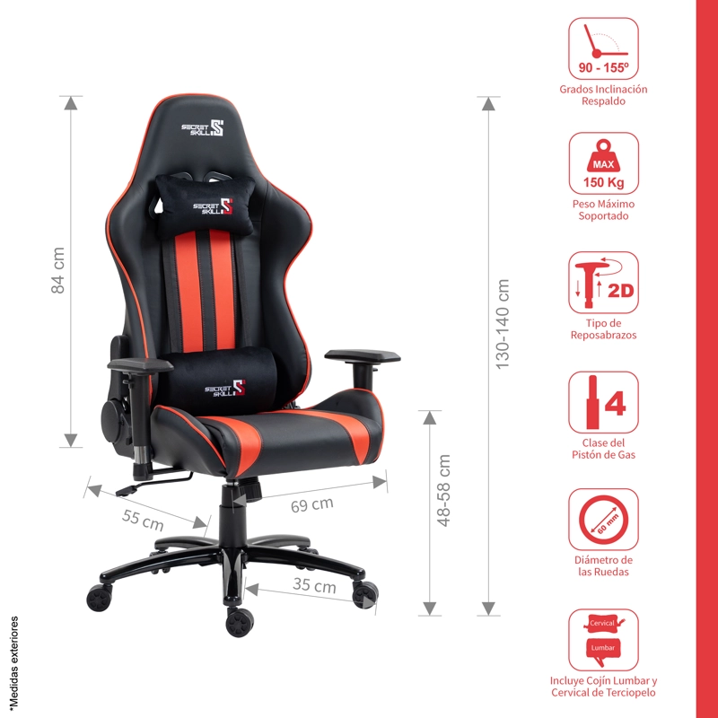 SILLA GAMER RUNNER NEGRO/ROJO - 5