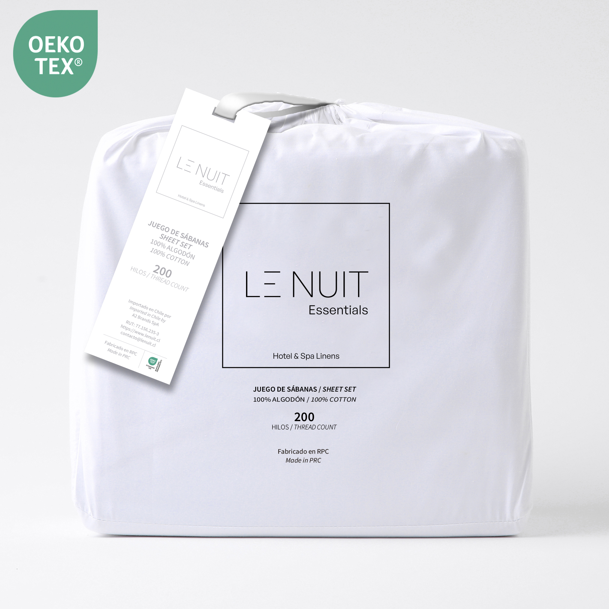 SET SÁBANAS LE NUIT ESSENTIALS KING 200 HILOS ALGODÓN BLANCO LISO - 2
