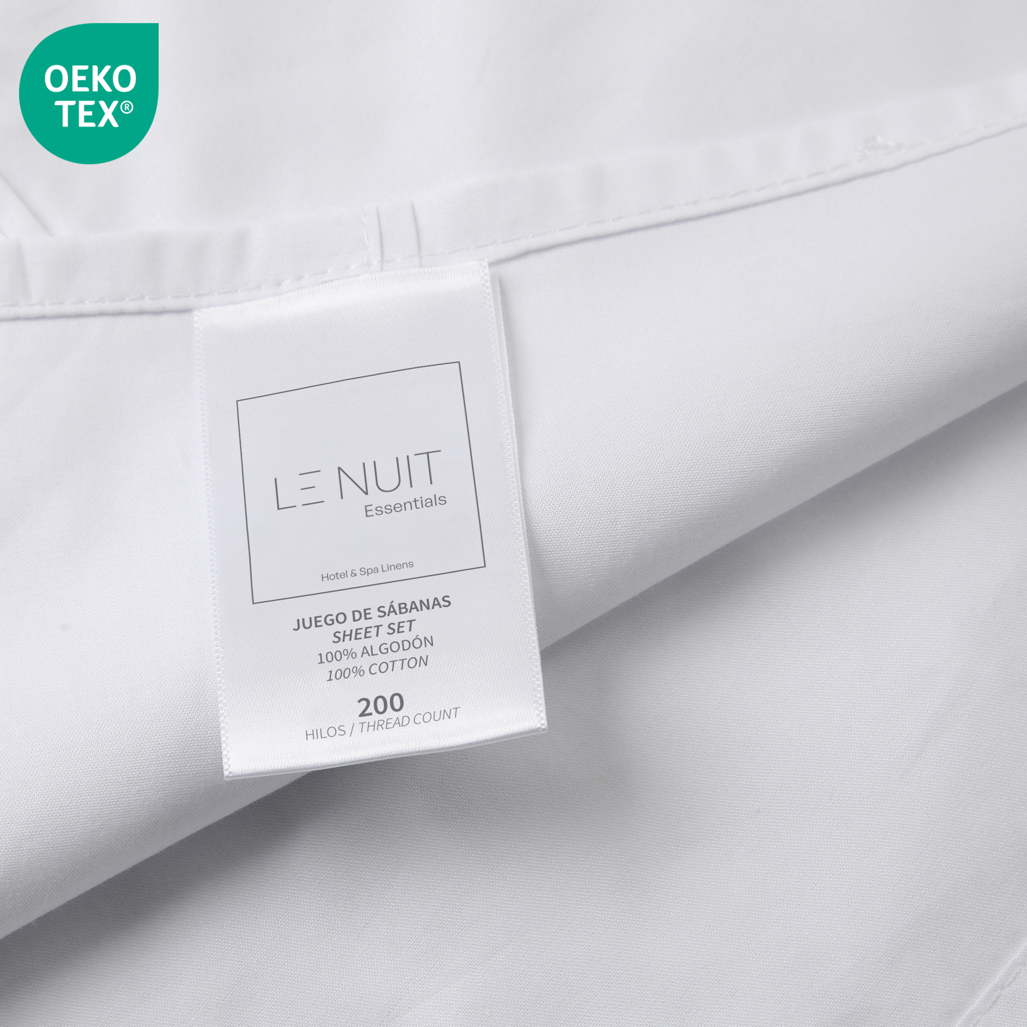 SET SÁBANAS LE NUIT ESSENTIALS KING 200 HILOS ALGODÓN BLANCO LISO - 3