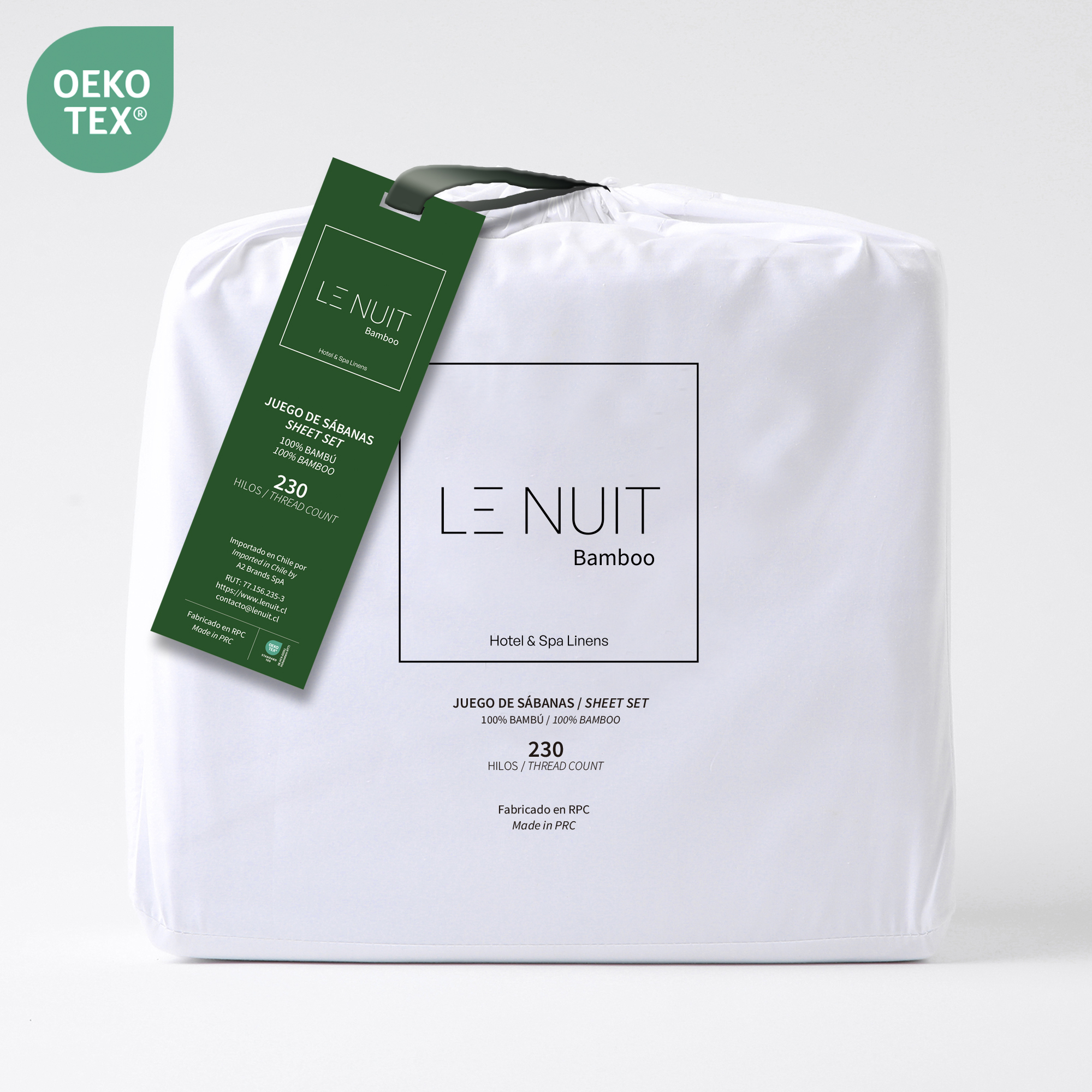 SET SÁBANAS LE NUIT ESSENTIALS KING 230 HILOS BAMBÚ BLANCO LISO - 2