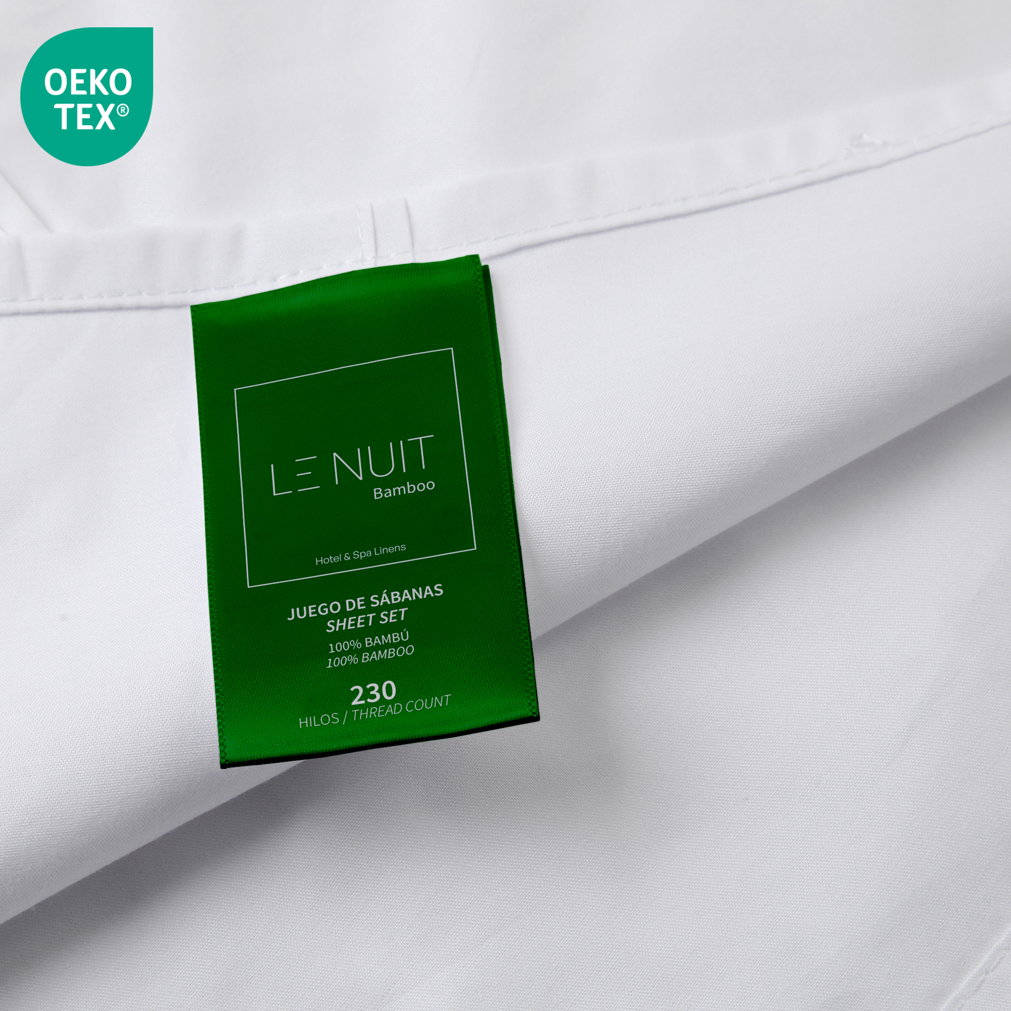 SET SÁBANAS LE NUIT ESSENTIALS KING 230 HILOS BAMBÚ BLANCO LISO - 3