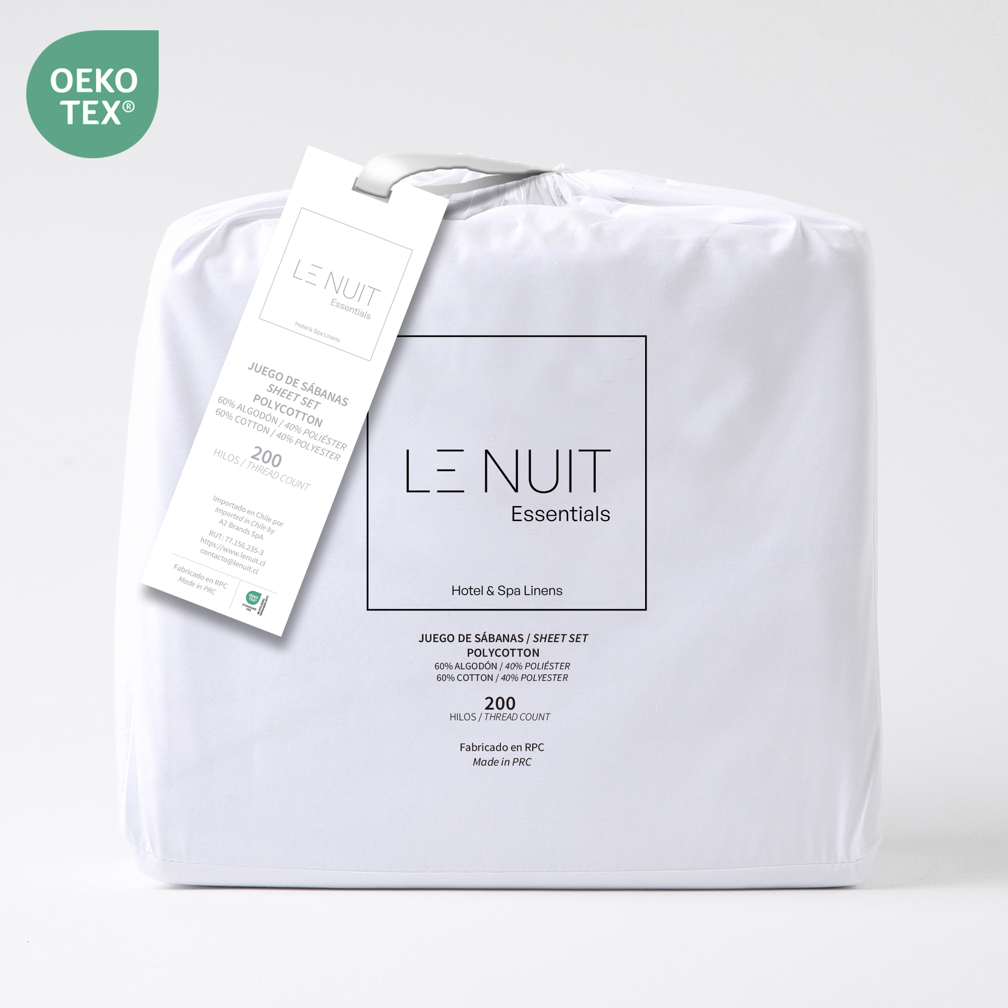 SET SÁBANAS LE NUIT ESSENTIALS 2 PLAZAS 200 HILOS BLANCO LISO - 2