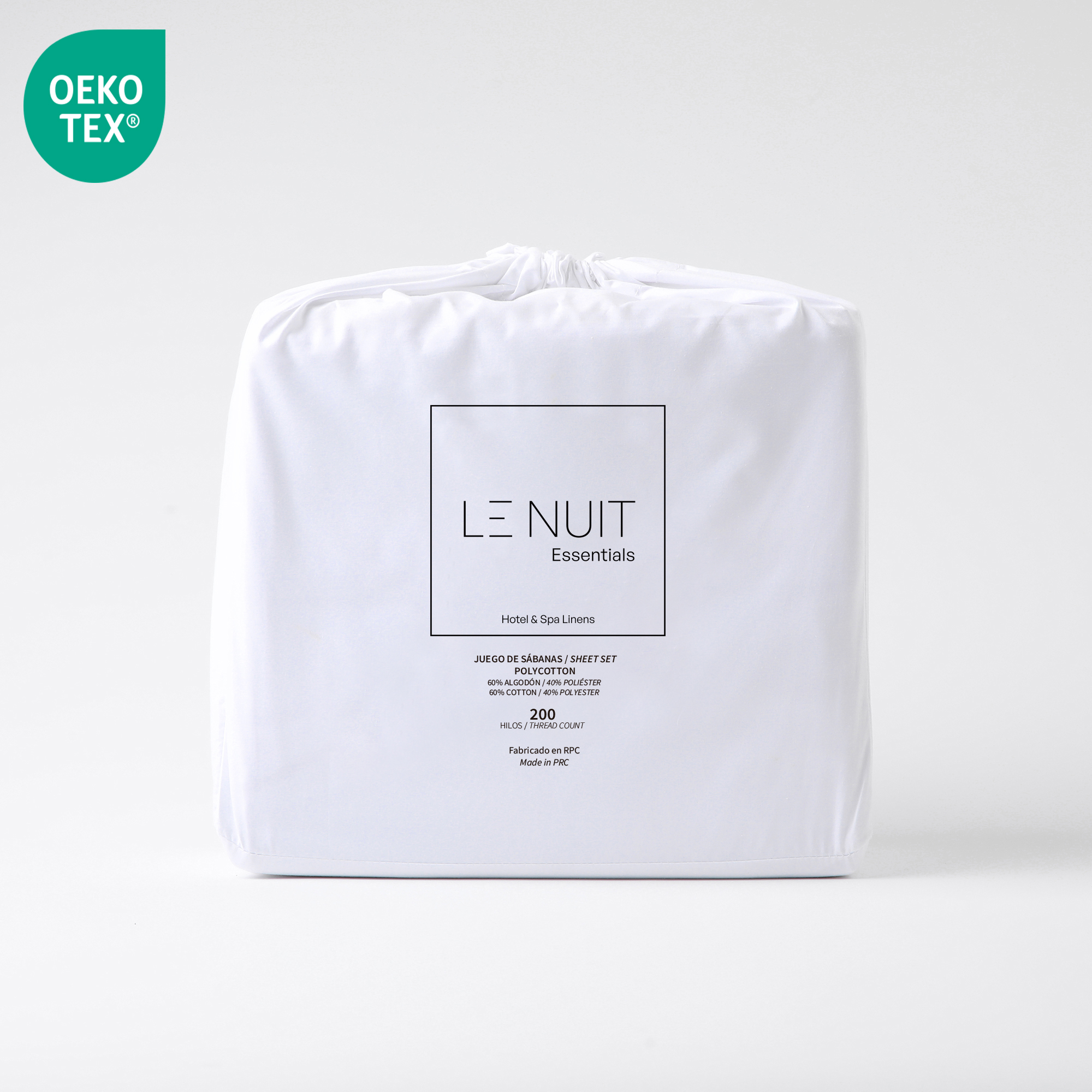 SET SÁBANAS LE NUIT ESSENTIALS 2 PLAZAS 200 HILOS BLANCO LISO - 4