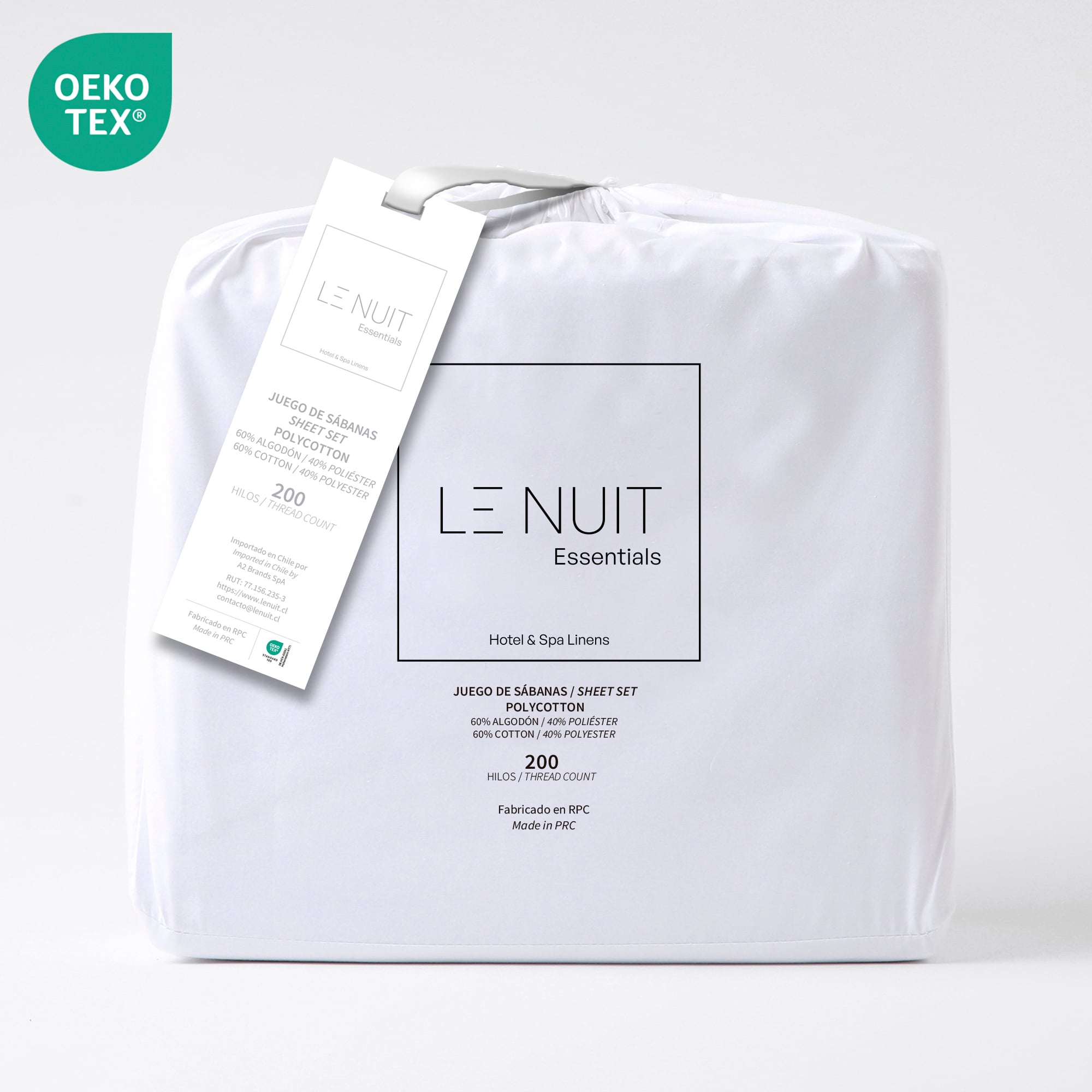 SET SÁBANAS LE NUIT ESSENTIALS 1 PLAZA 200 HILOS BLANCO LISO - 2