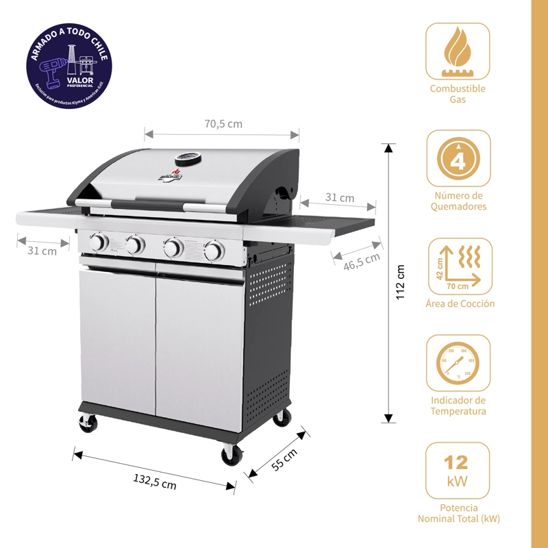 SET PARRILLA A GAS 4 QUEMADORES NEW YORK INOX + FUNDA L - 2