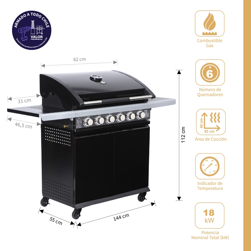 SET PARRILLA A GAS 6 QUEMADORES TEXAS BLACK + FUNDA XL - 2