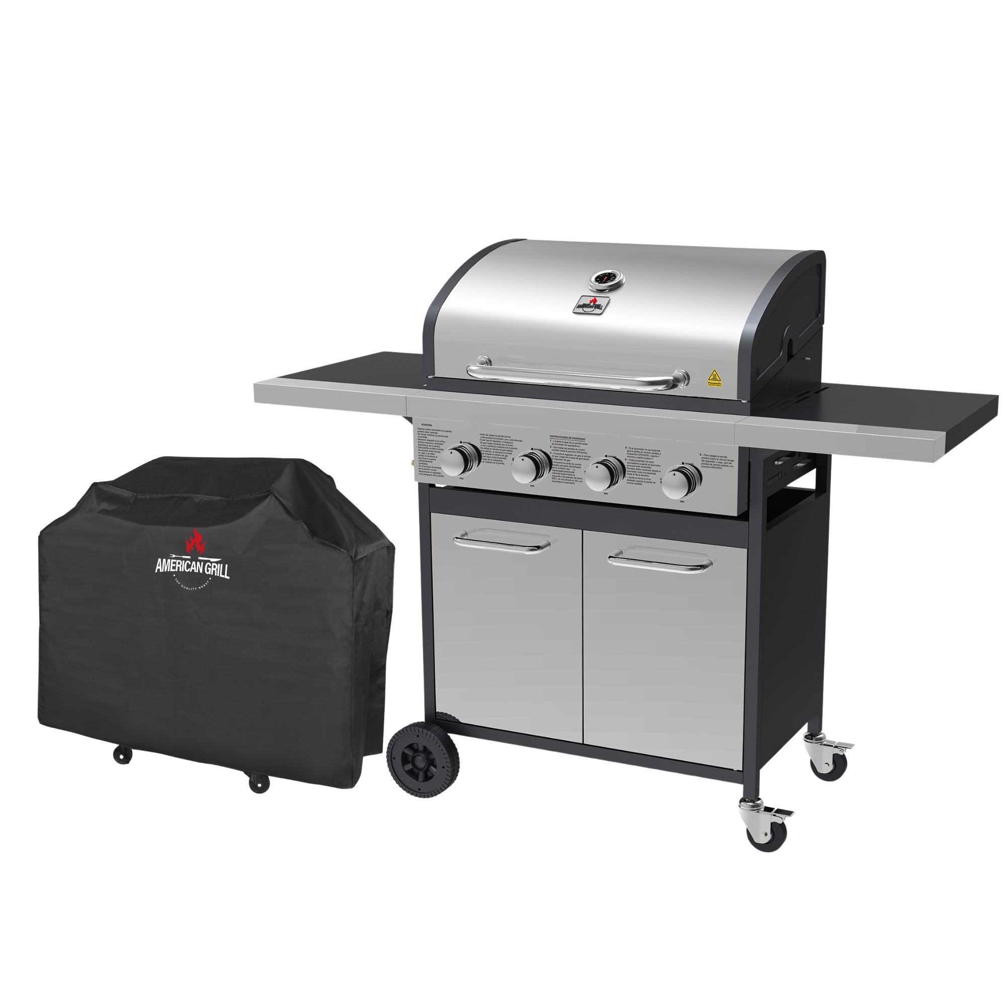 SET PARRILLA A GAS 4 QUEMADORES OREGON INOX + FUNDA - 1