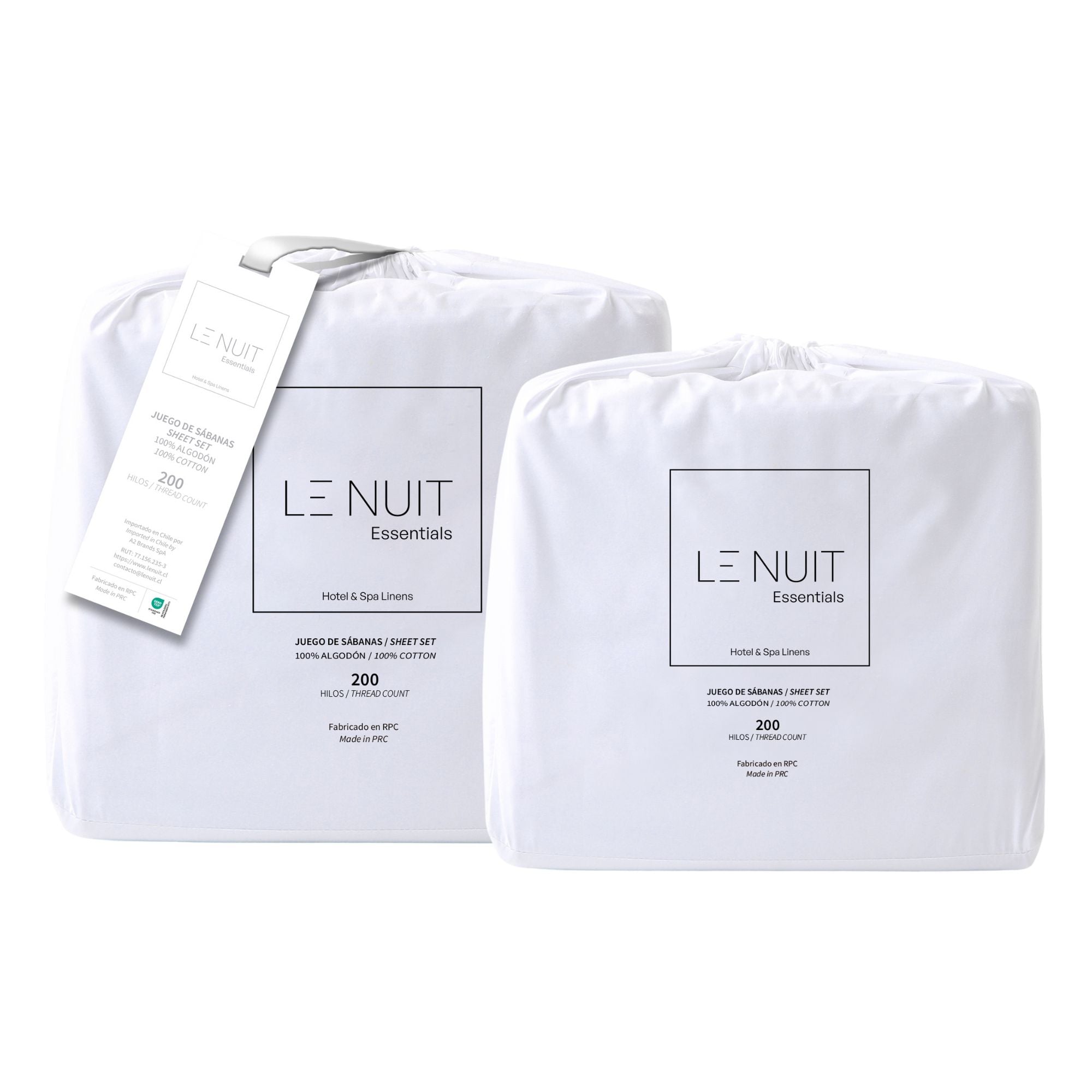 SET SÁBANAS LE NUIT ESSENTIALS 1.5 PLAZAS 200 HILOS ALGODÓN BLANCO LISO X2 - 1