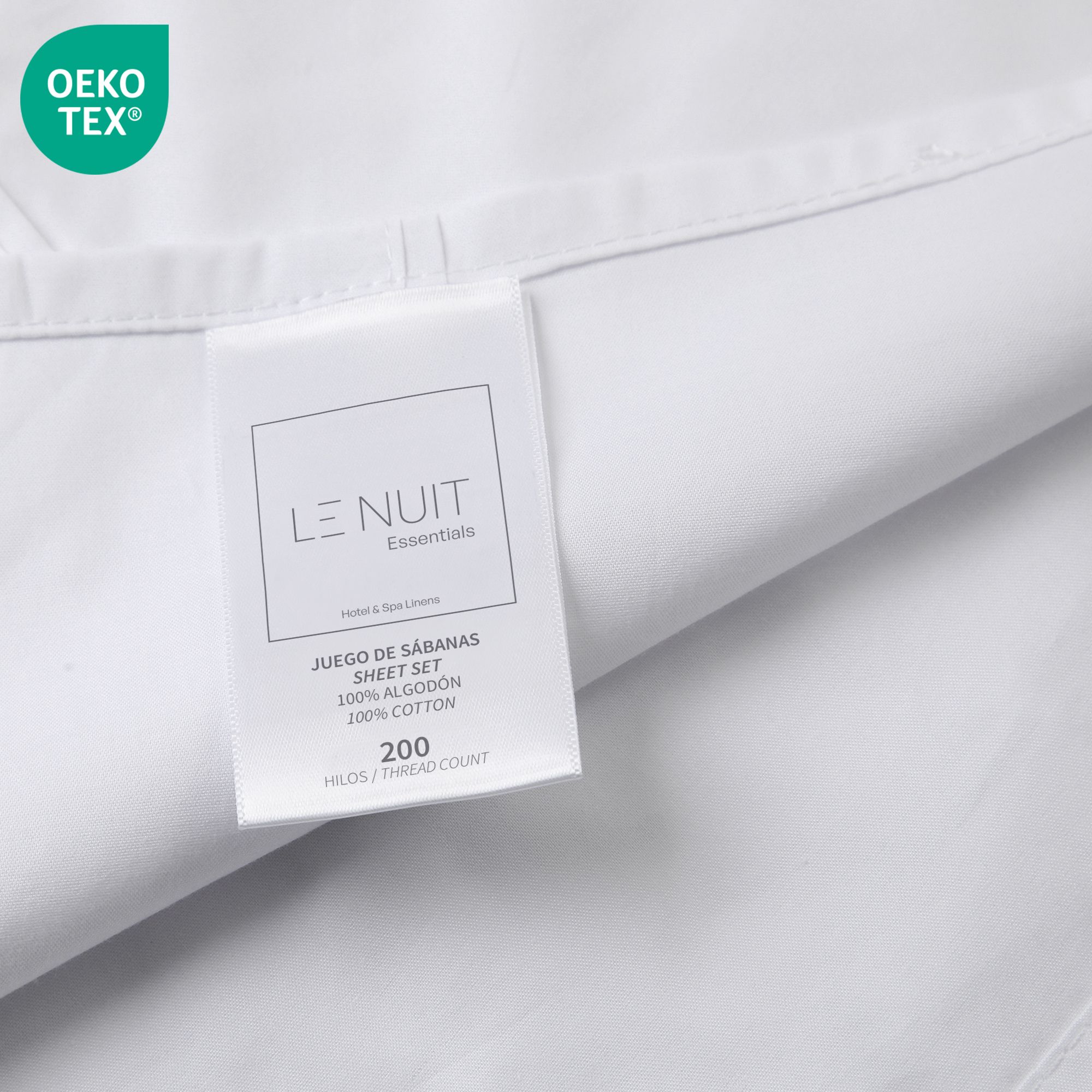 SET SÁBANAS LE NUIT ESSENTIALS 1.5 PLAZAS 200 HILOS ALGODÓN BLANCO LISO X2 - 3