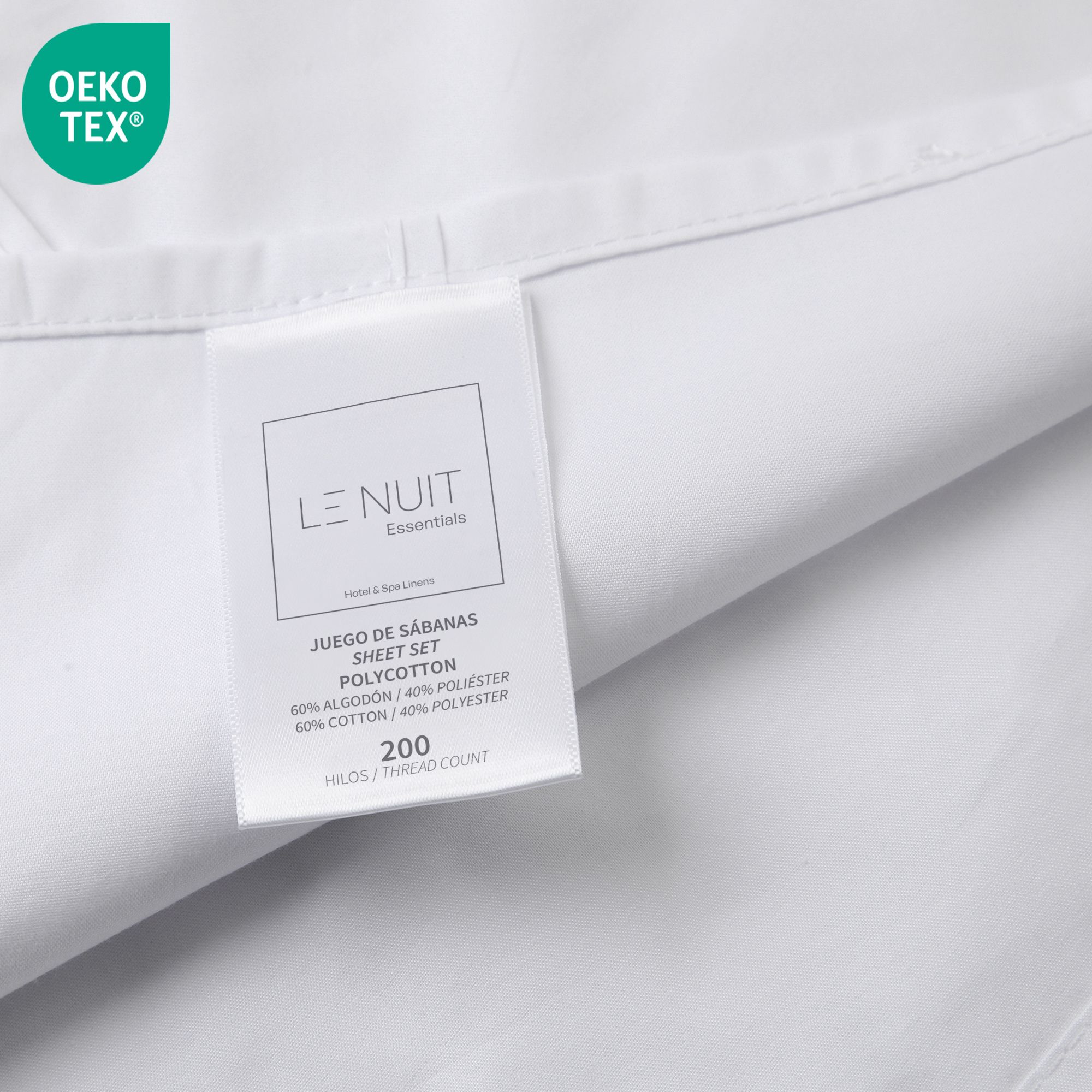 SET SÁBANAS LE NUIT ESSENTIALS 1.5 PLAZAS 200 HILOS BLANCO LISO X2 - 2