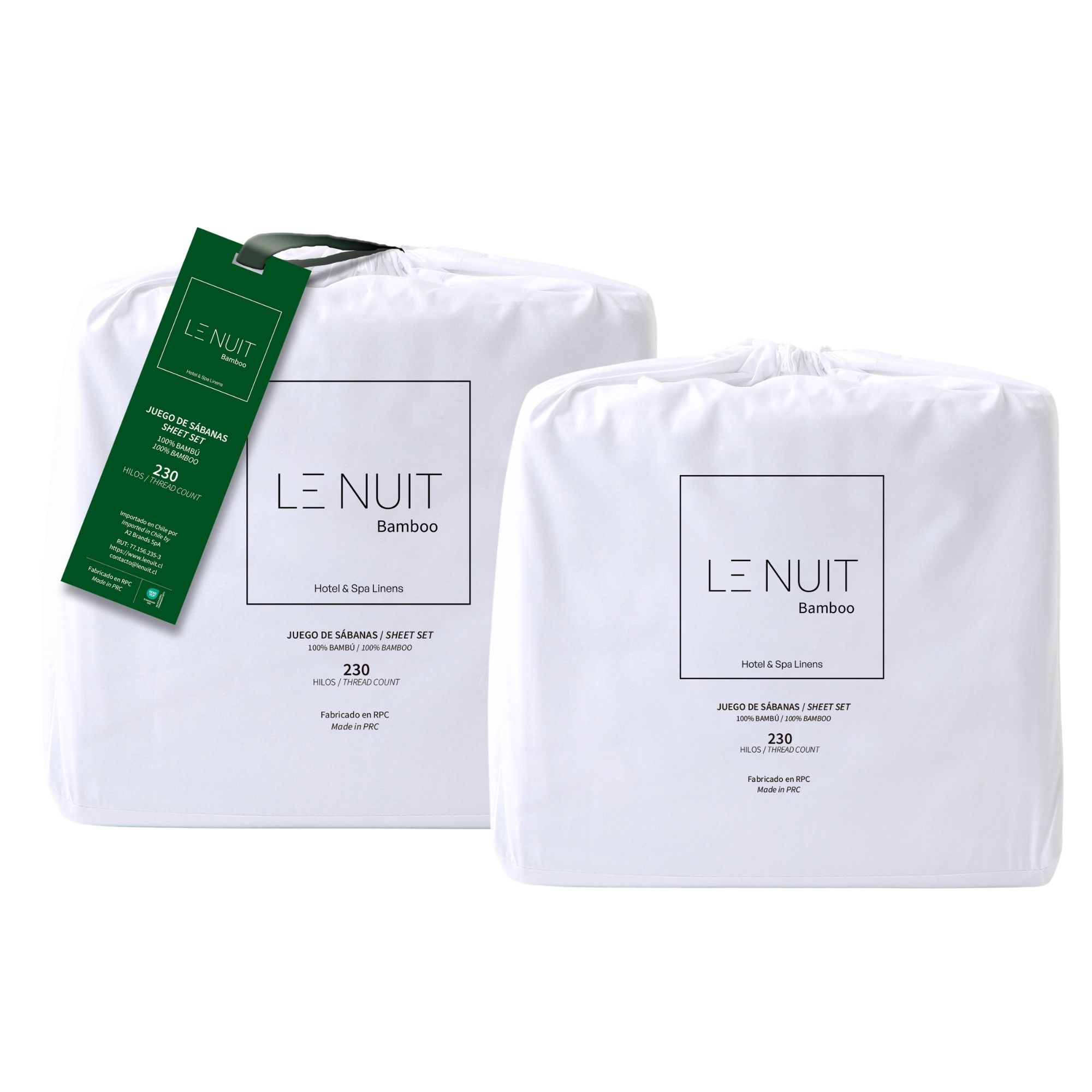 SET SÁBANAS LE NUIT ESSENTIALS 1.5 PLAZAS 230 HILOS BAMBÚ BLANCO LISO X2 - 1