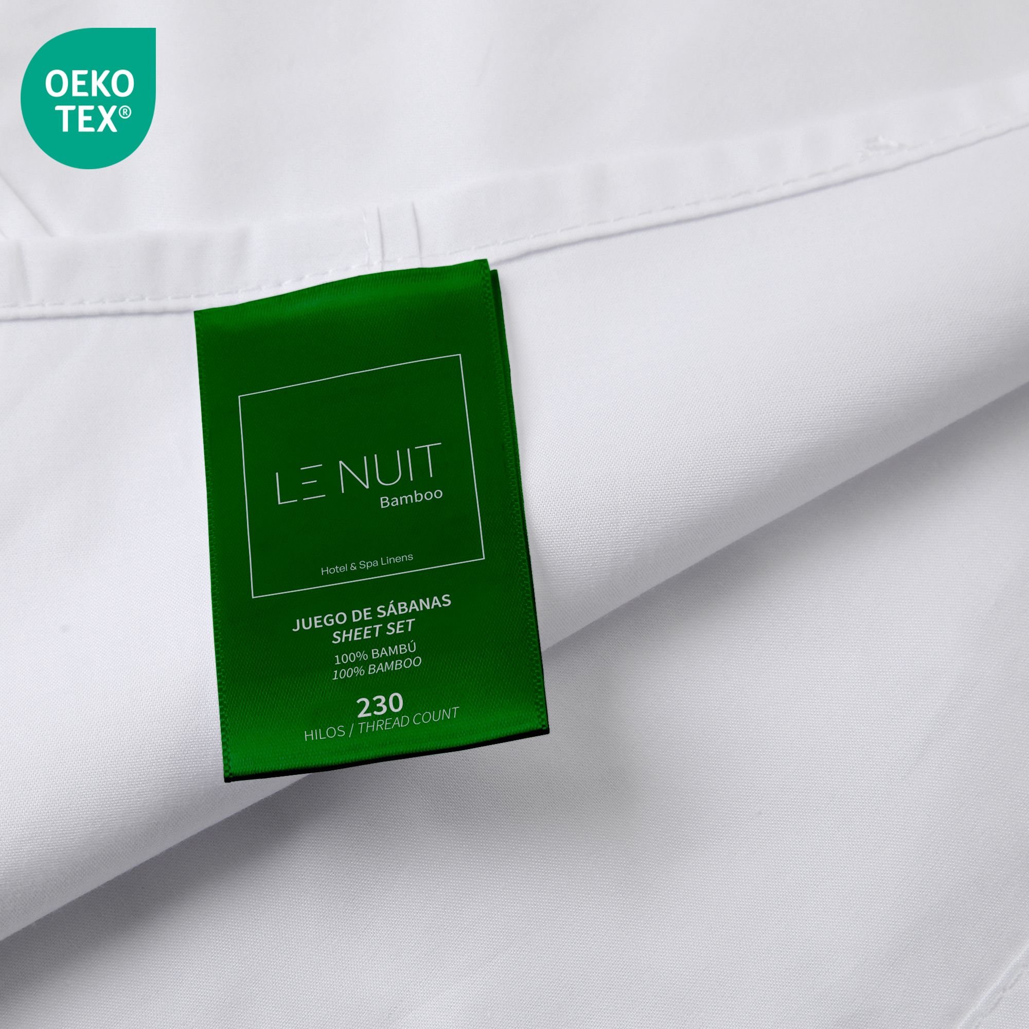 SET SÁBANAS LE NUIT ESSENTIALS 1.5 PLAZAS 230 HILOS BAMBÚ BLANCO LISO X2 - 2
