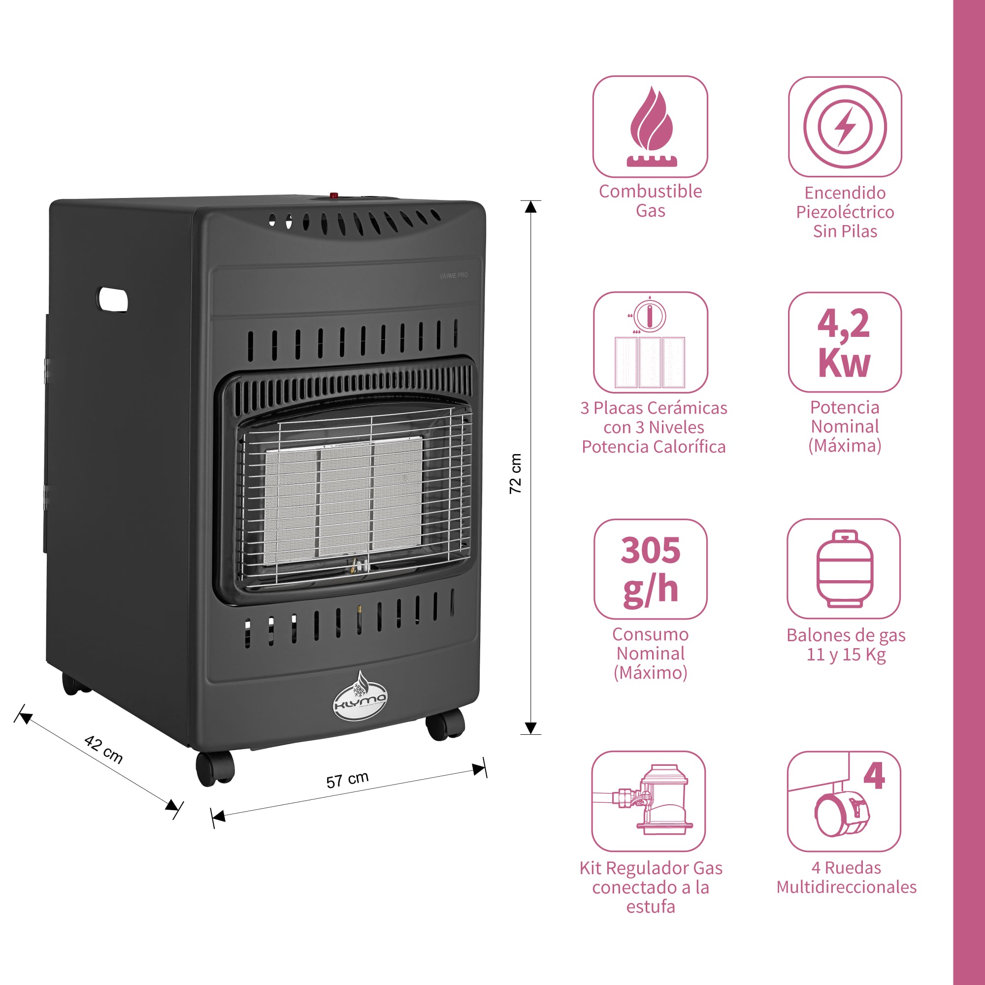 Estufa a Gas 15 Kg 4,2 Kw VARME PRO Black KLYMA - 3