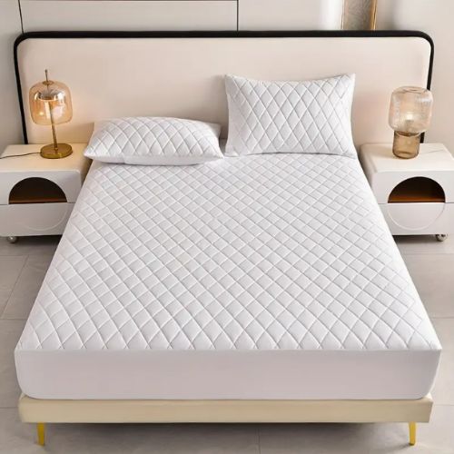 CUBRE COLCHON KING ALGODON EGIPCIO 300 HILOS LISO BLANCO - 3