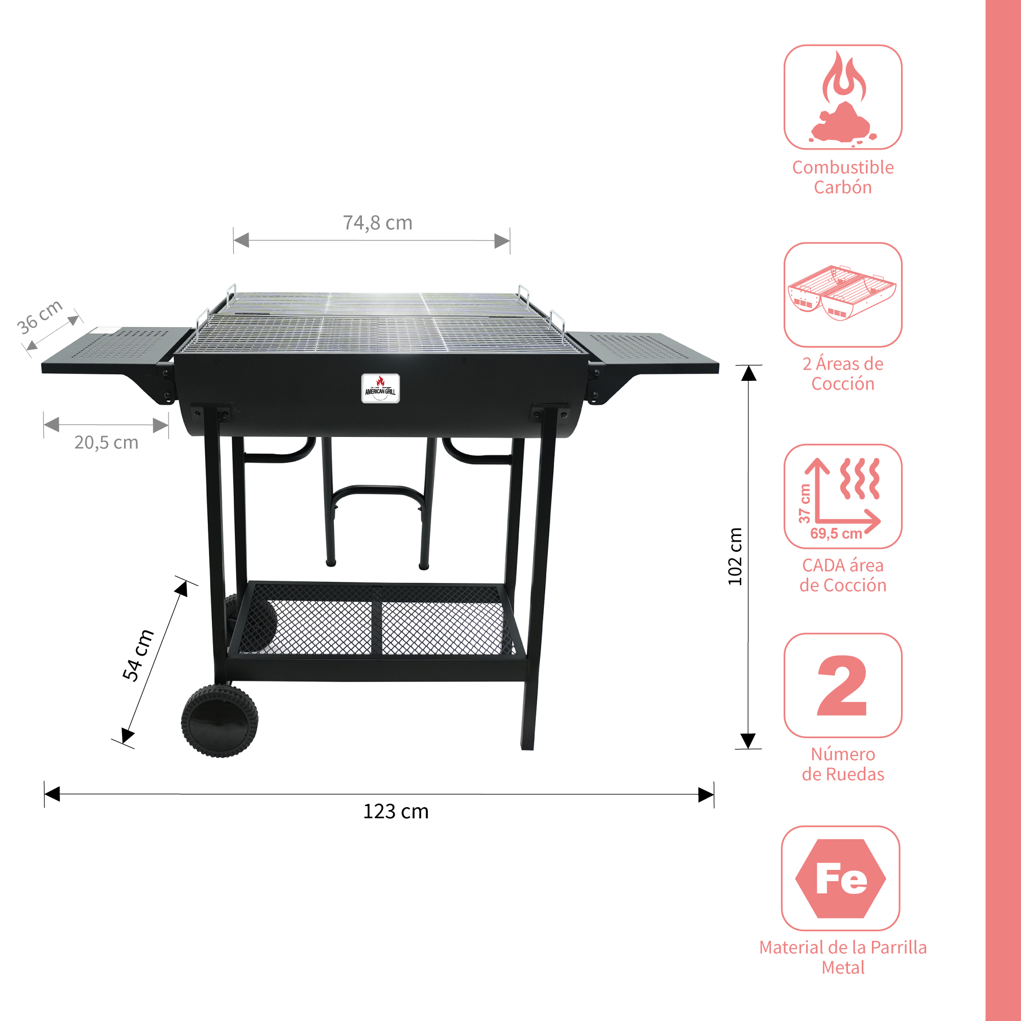 PARRILLA A CARBON DOBLE TAMBOR AUSTIN BLACK - 2
