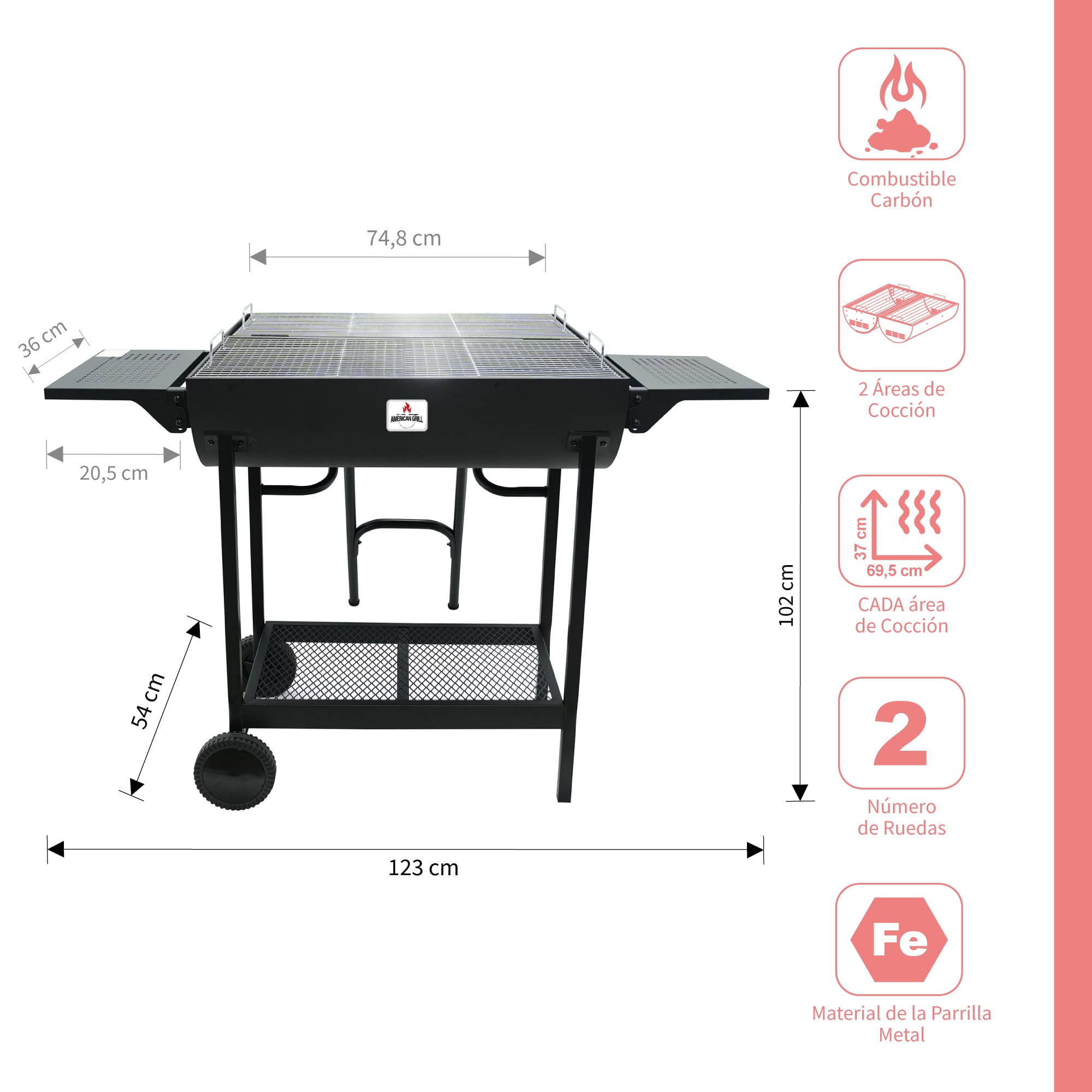 PARRILLA A CARBON DOBLE TAMBOR AUSTIN BLACK - 3