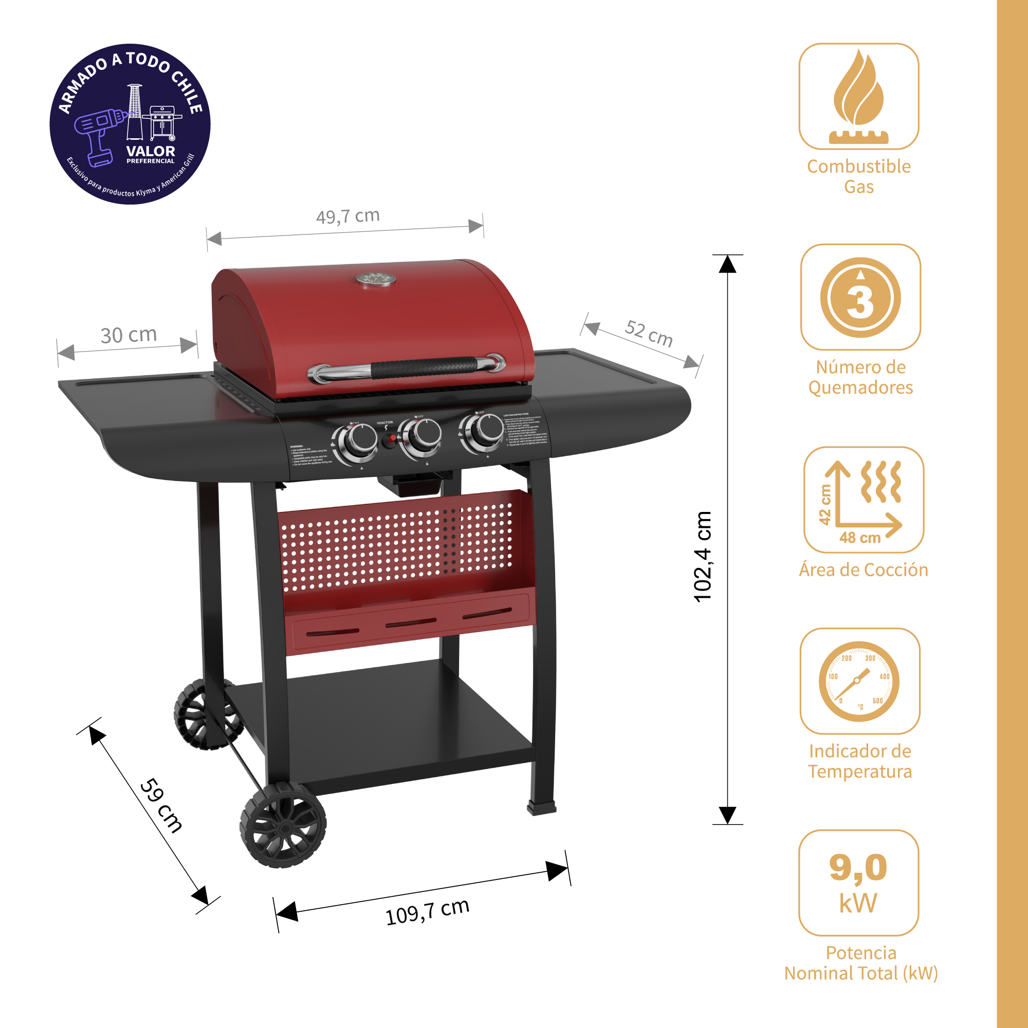 PARRILLA A GAS KANSAS 3B RED - 3