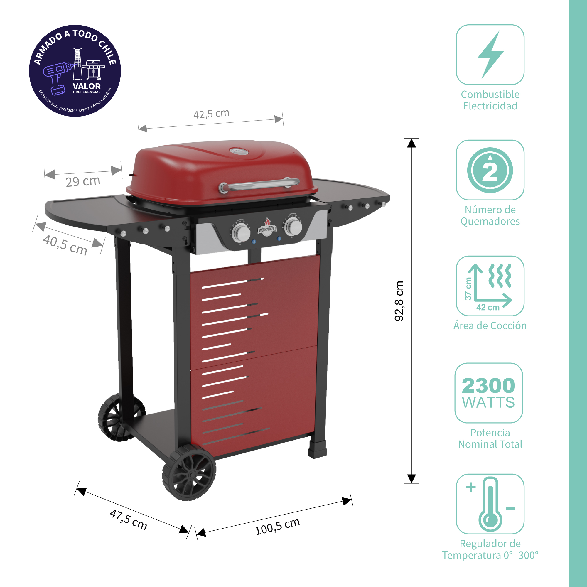 PARRILLA EXTERIOR ELECTRICA MANHATTAN E2B RED - 2