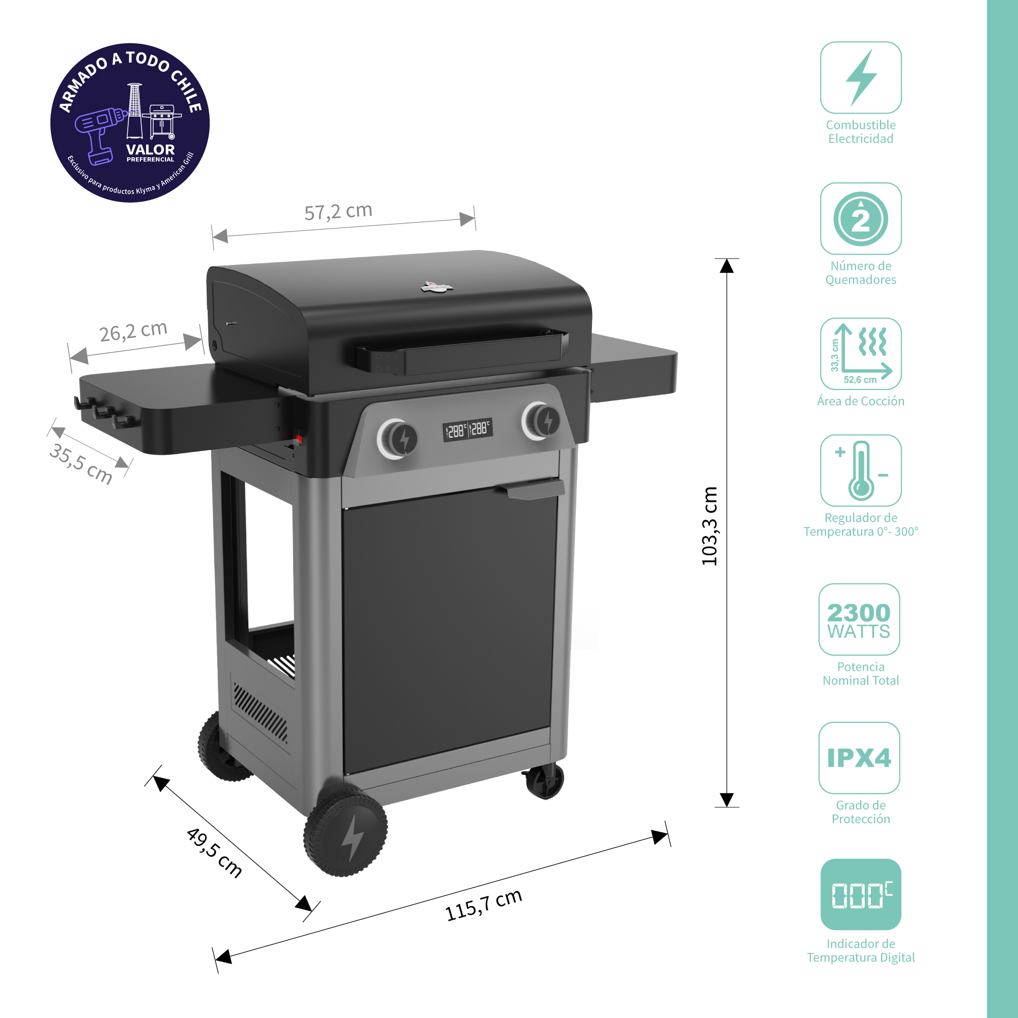 PARRILLA EXTERIOR ELECTRICA CALIFORNIA E2B BLACK DIGITAL - 2