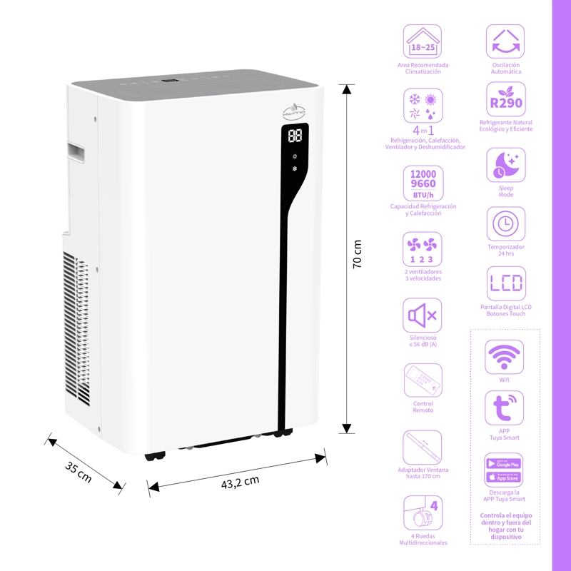 AIRE ACONDICIONADO PORTATIL FRIO-CALOR WIFI 12000 BTU ꓘÖLD 12WF PRO WHITE - 4
