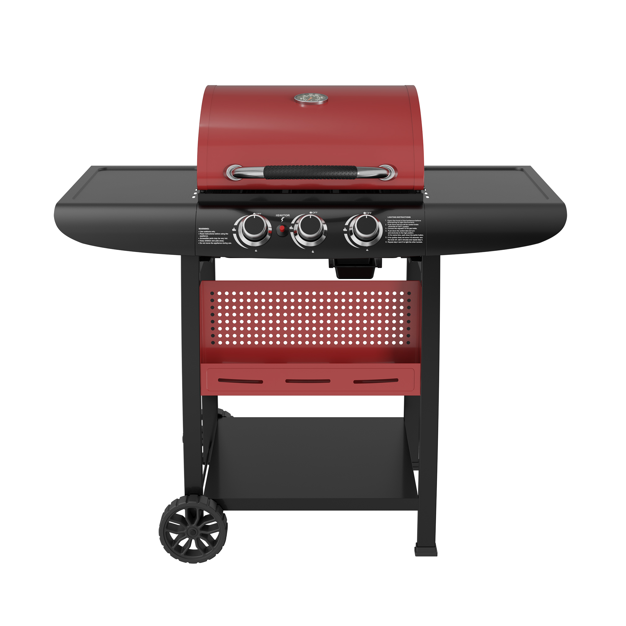 SET PARRILLA A GAS 3 QUEMADORES KANSAS RED + FUNDA S - 1