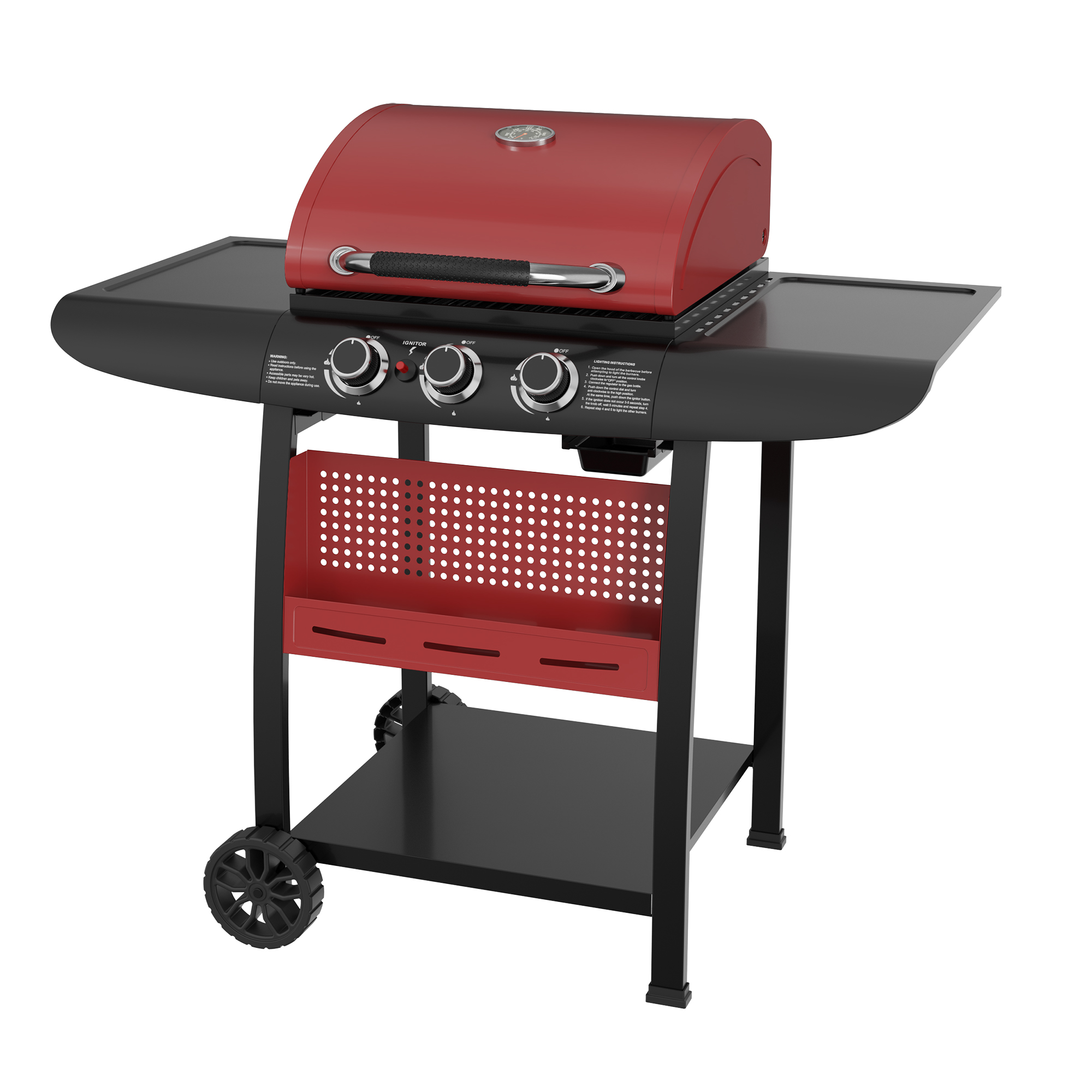 SET PARRILLA A GAS 3 QUEMADORES KANSAS RED + FUNDA S - 4