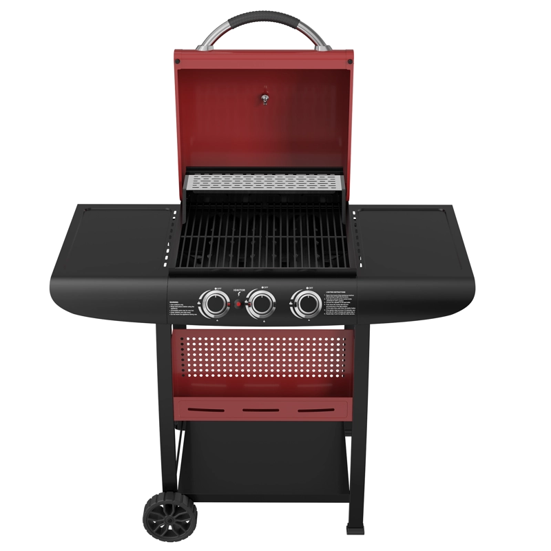 SET PARRILLA A GAS 3 QUEMADORES KANSAS RED + FUNDA S - 5