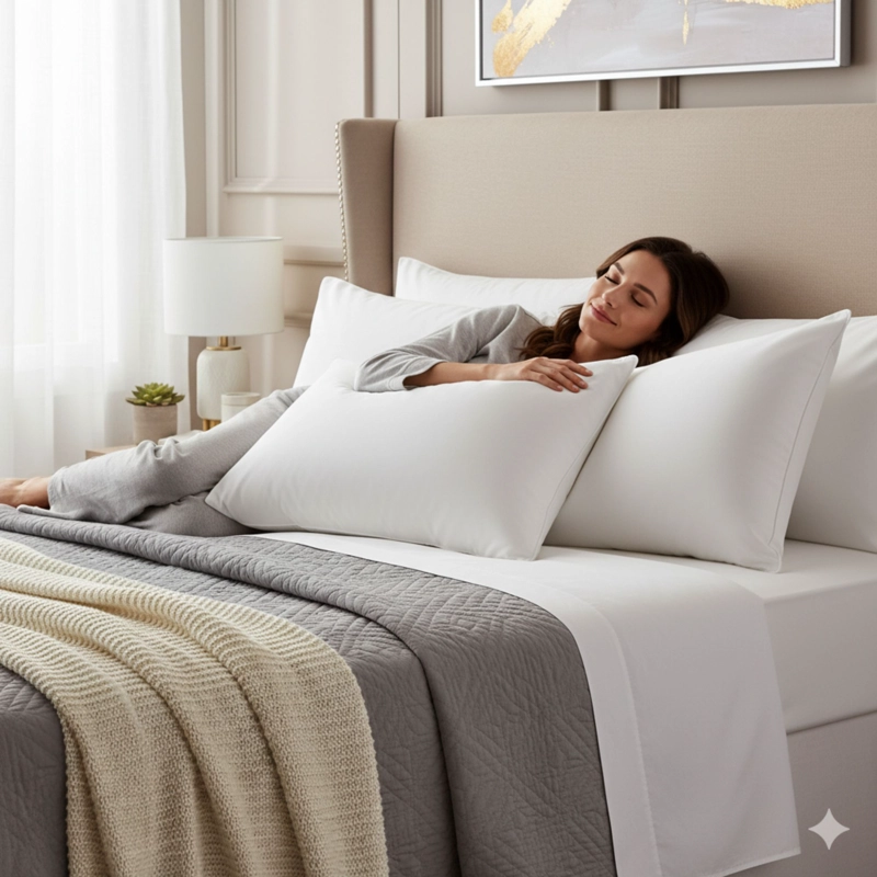 SET 2 ALMOHADAS 1000 GR MICROFIBRA TELA 300 HILOS ALGODON EGIPCIO 50X70 CM BLANCO - 4