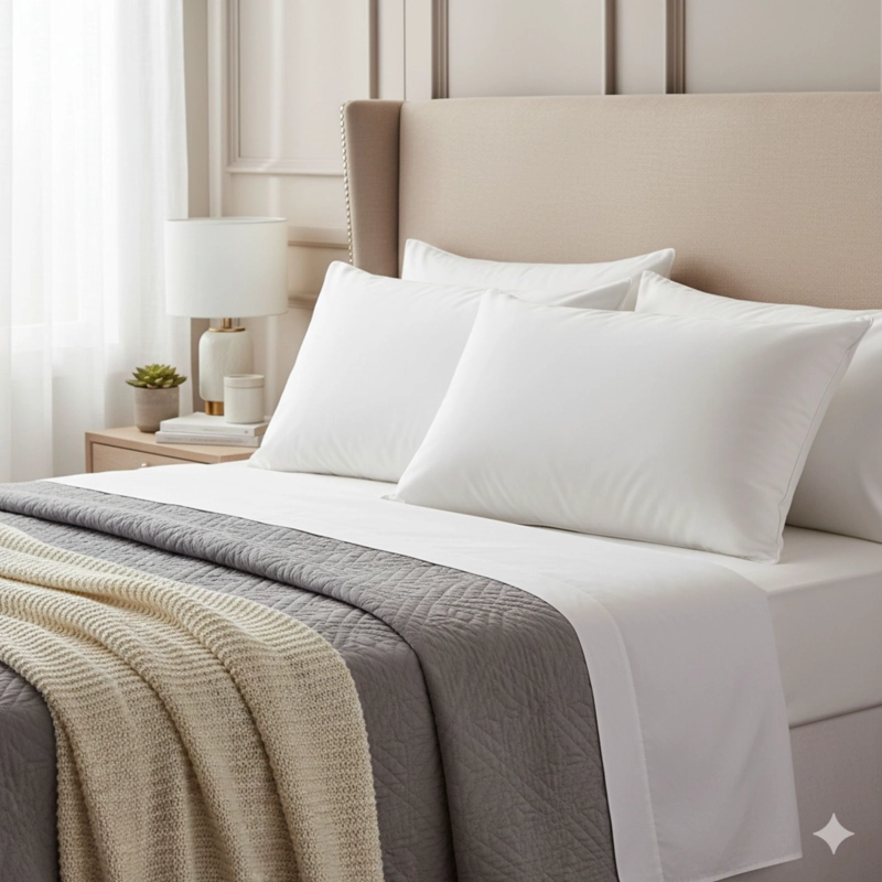 SET 2 ALMOHADAS 1000 GR MICROFIBRA TELA 300 HILOS ALGODON EGIPCIO 50X70 CM BLANCO - 6