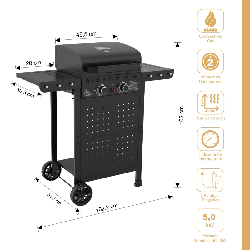 SET PARRILLA GAS 2 QUEMADORES VERMONT BLACK + FUNDA XXS - 3