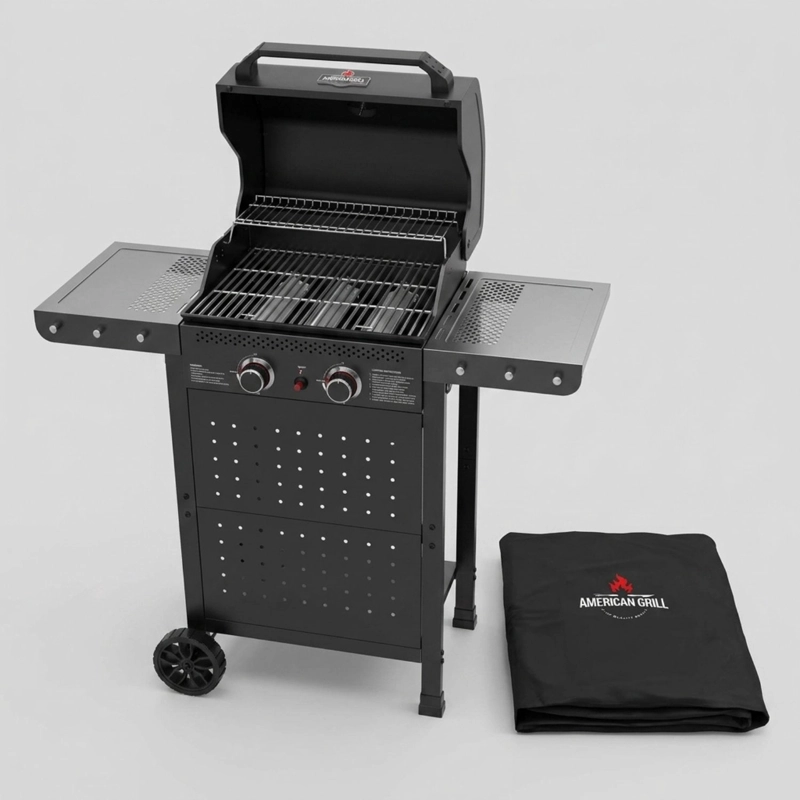 SET PARRILLA GAS 2 QUEMADORES VERMONT BLACK + FUNDA XXS - 7