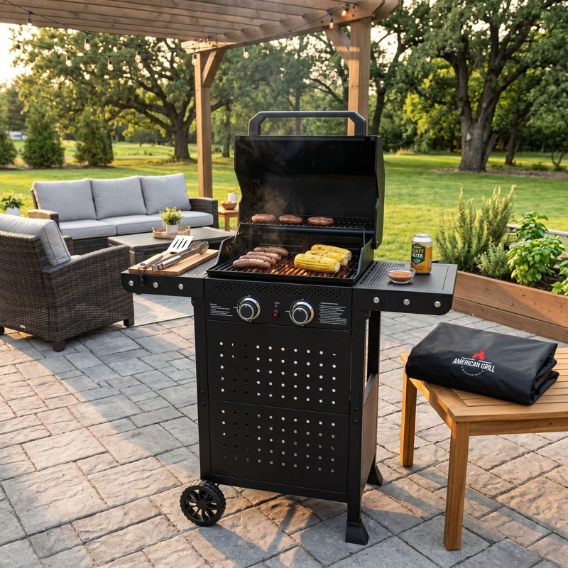 SET PARRILLA GAS 2 QUEMADORES VERMONT BLACK + FUNDA XXS - 8
