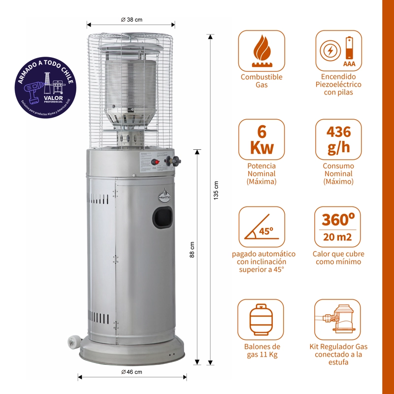ESTUFA A GAS EXTERIOR CILDRO LW  INOX + FUNDA - 2