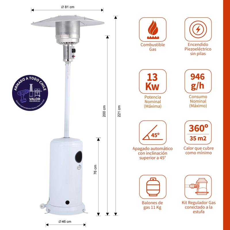 ESTUFA A GAS EXTERIOR SETAX WHITE + FUNDA - 2