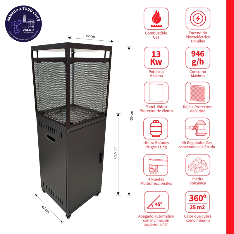 ESTUFA A GAS EXTERIOR VULKAN BLACK + FUNDA - 2