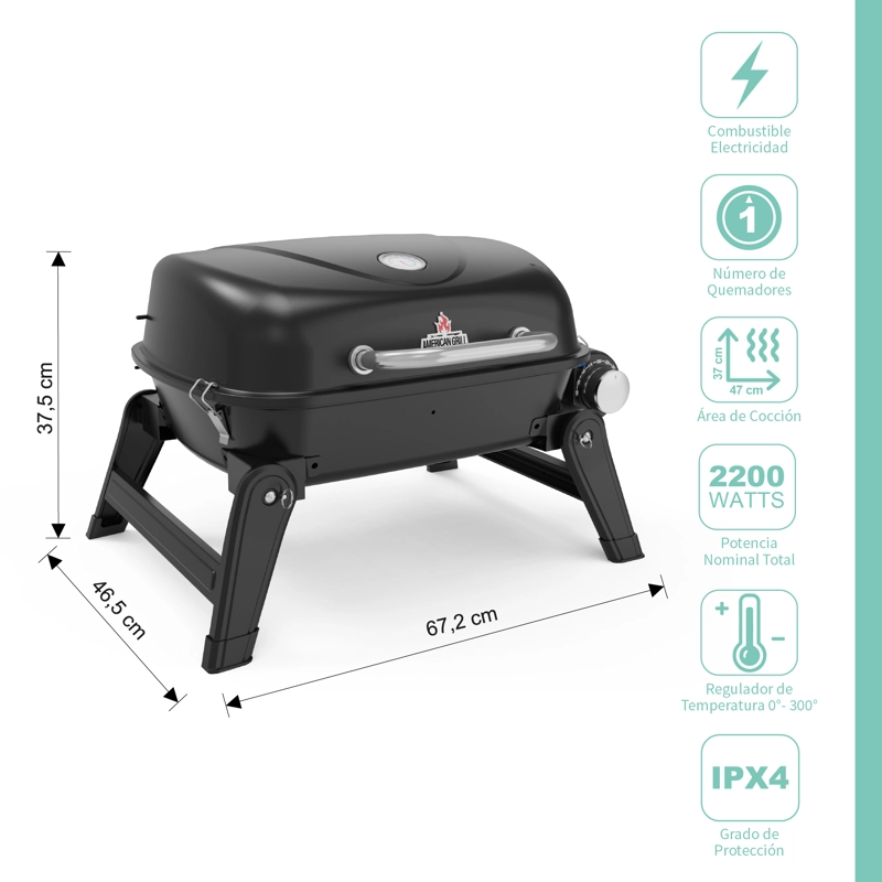 PARRILLA EXTERIOR -INTERIOR ELE CTRICA E1B ASPEN BLACK + FUNDA EXS - 2
