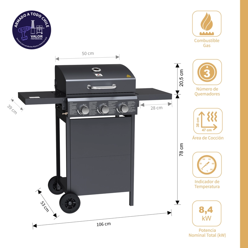 PARRILLA GAS PHOENIX 3B BLACK - 2