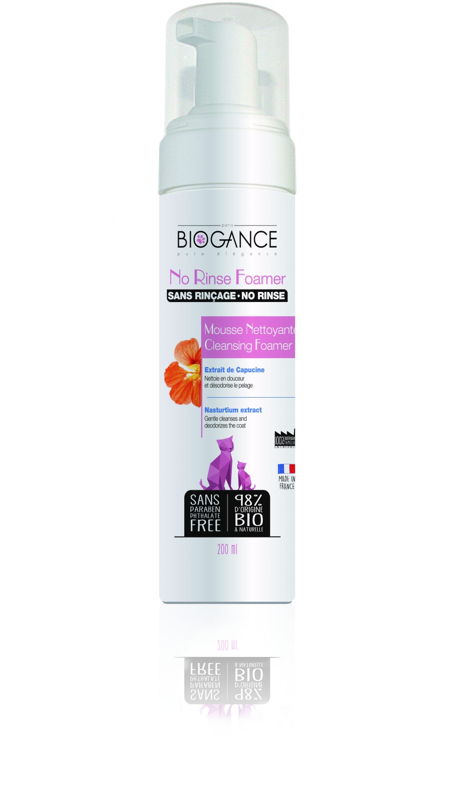 SHAMPOO EN SECO GATOS BIOGANCE ESPUMA NO RINSE FOARMER CAT 200 ML - 1
