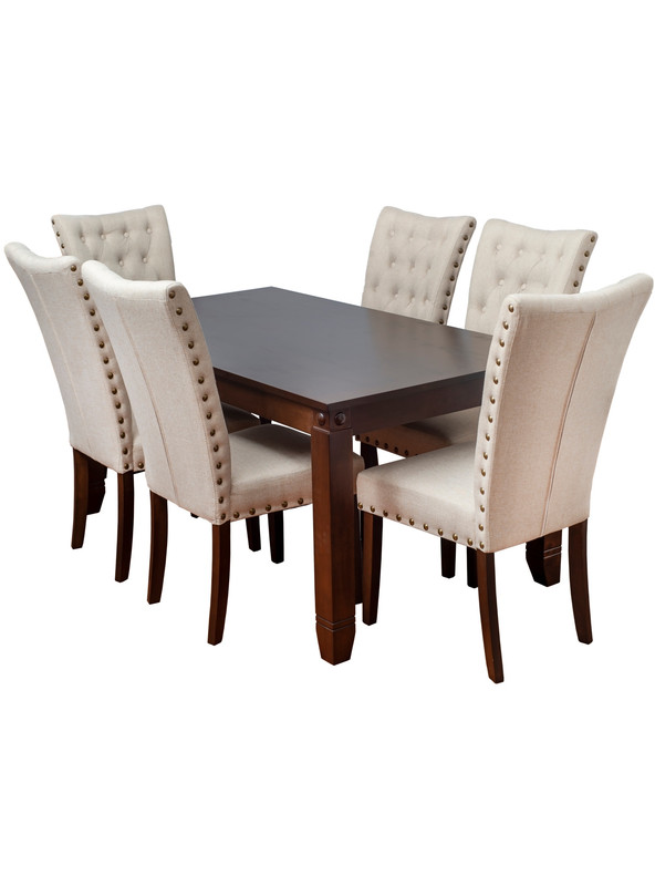 COMEDOR DE MADERA CON 6 SILLAS TAPIZ CAPITONÉ MODELO GRECIA BEIGE - 3