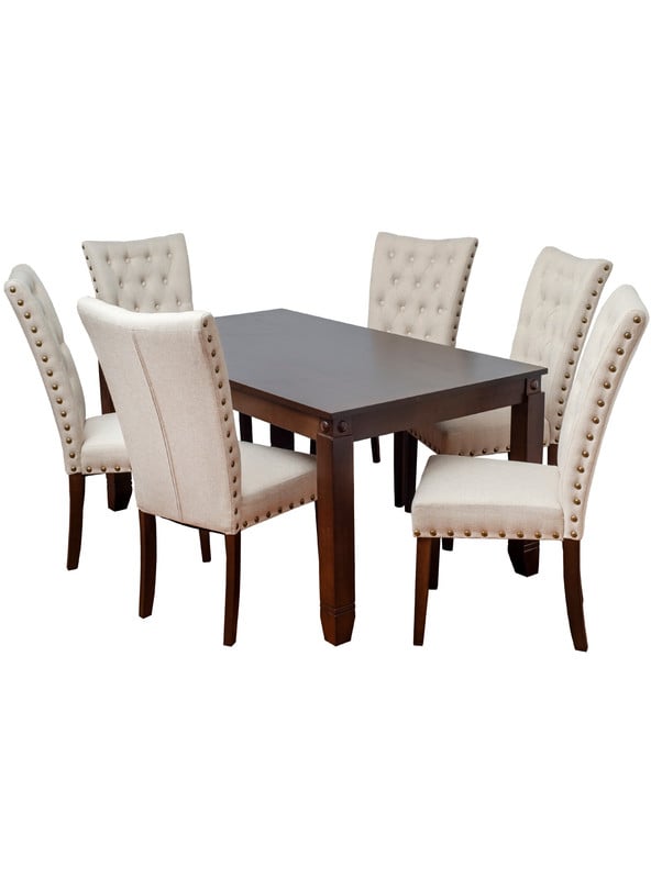 COMEDOR DE MADERA CON 6 SILLAS TAPIZ CAPITONÉ MODELO GRECIA BEIGE - 8
