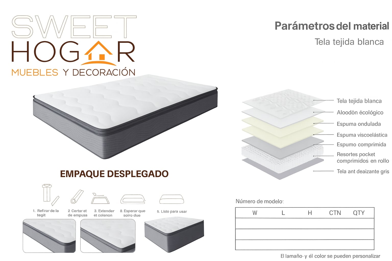 CAMA EUROPEA KING + COLCHON Y RESPALDO INCORPORADO - 5