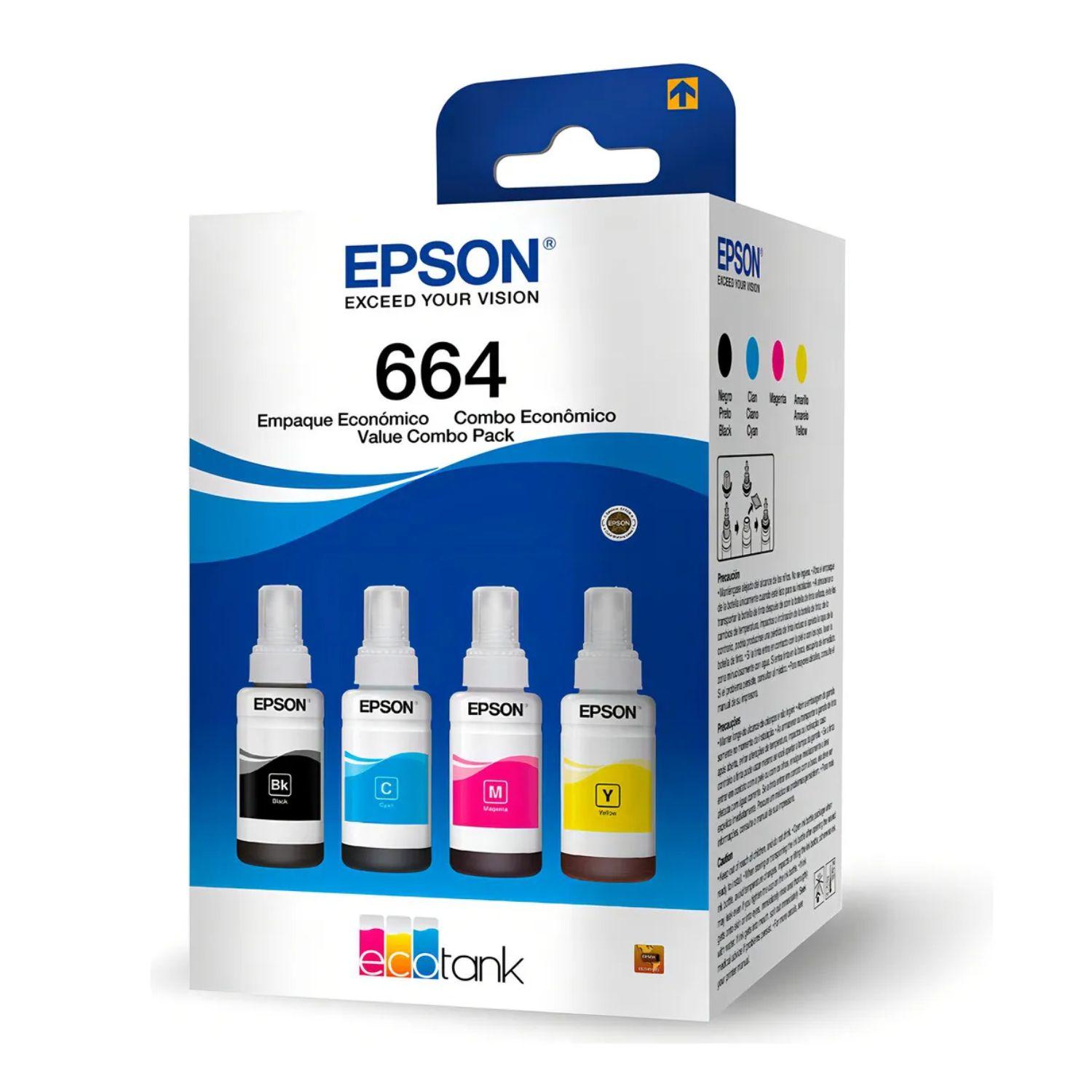PACK 4 TINTAS EPSON T664 ORIGINALES NEGRO CIAN MAGENTA AMARILLO - 1