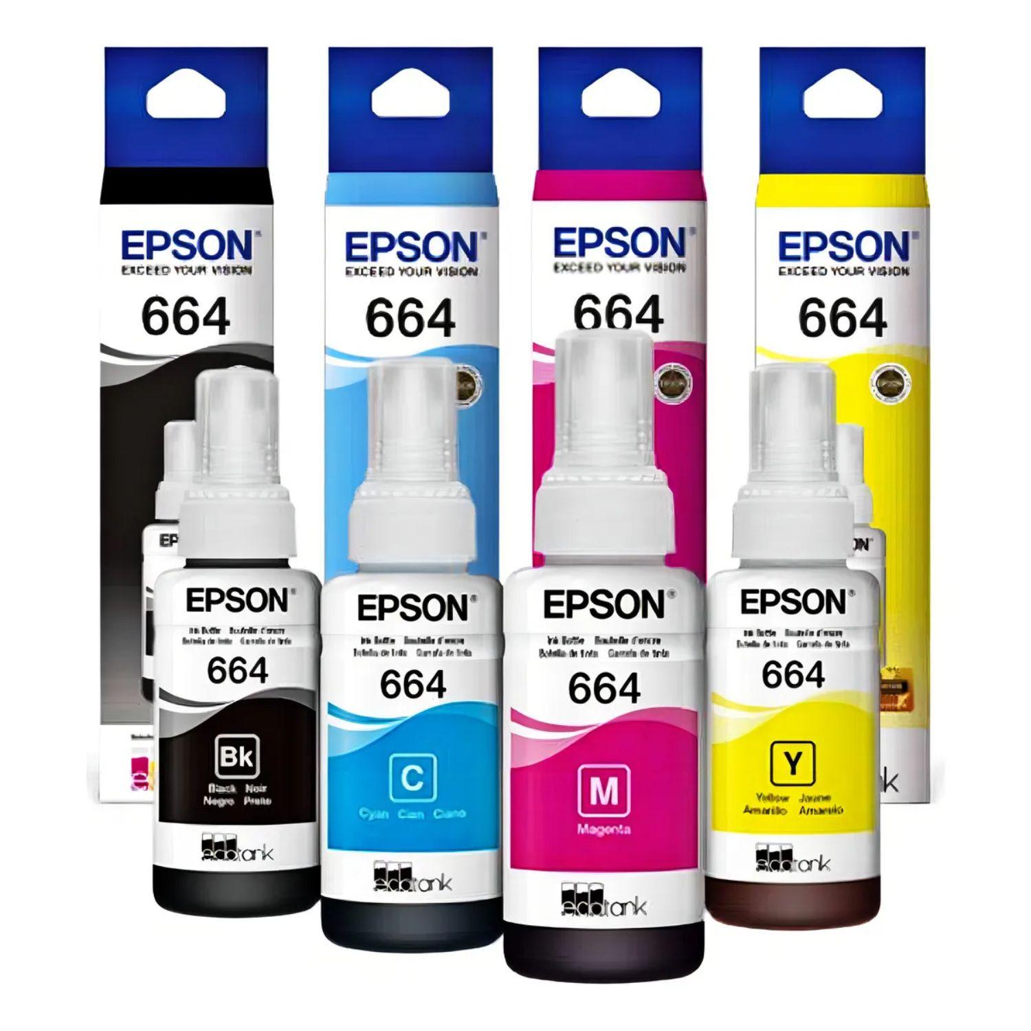 PACK 4 TINTAS EPSON T664 ORIGINALES NEGRO CIAN MAGENTA AMARILLO - 3