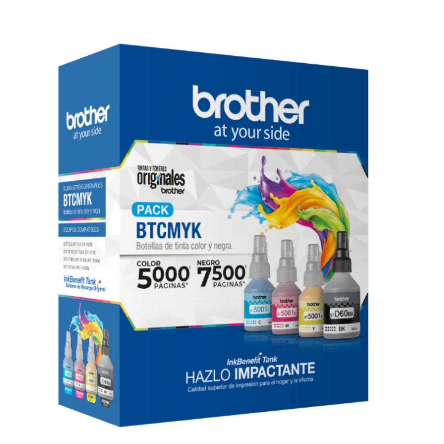 PACK 4 TINTAS BROTHER BTD60BK + BT5001 C/M/Y ORIGINAL PARA IMPRESORAS INKBENEFIT TANK - 2
