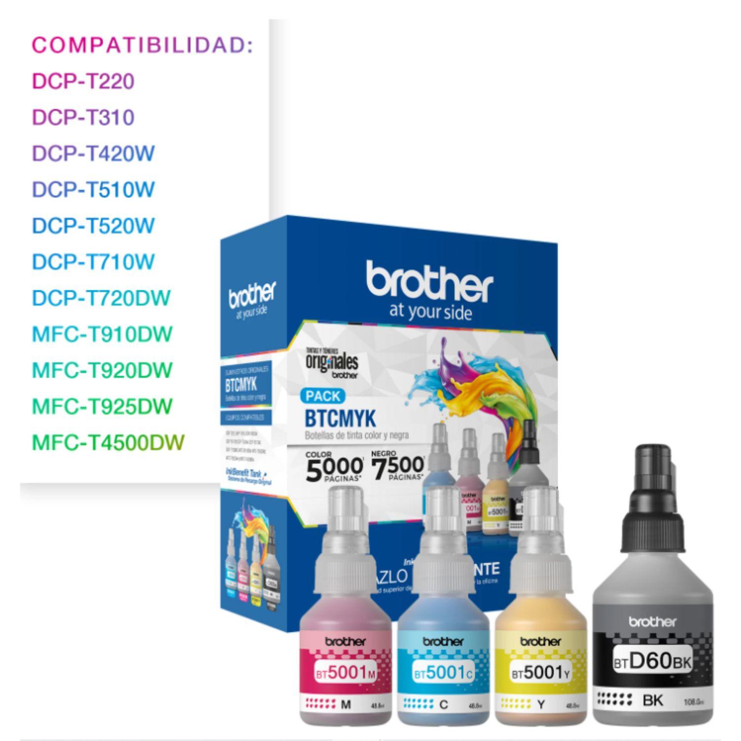 PACK 4 TINTAS BROTHER BTD60BK + BT5001 C/M/Y ORIGINAL PARA IMPRESORAS INKBENEFIT TANK - 3