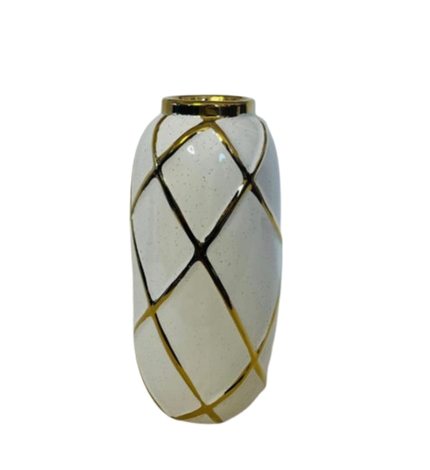 FLORERO DE CERAMICA BLANCO CON DORADO - 1